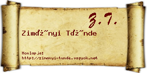 Zimányi Tünde névjegykártya